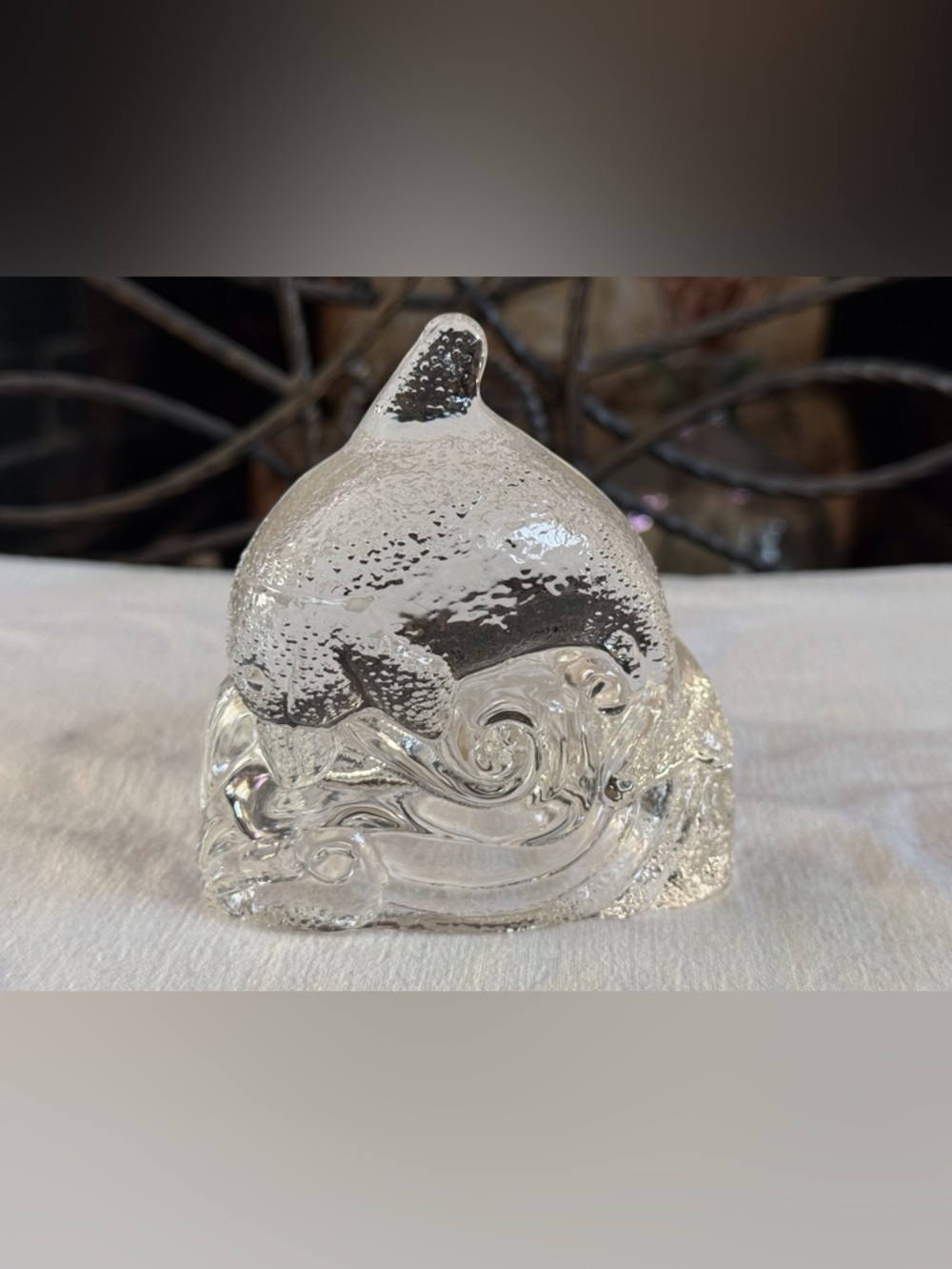 PartyLite Clear Sculpted Dolphin Glass Tealight Candle Holder